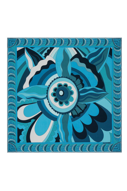 Dancing Flower Silk Scarf Turquoise - 1