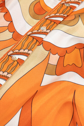 Dancing Flower Silk Shirt Orange - 2
