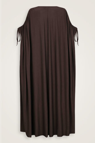 Dark Brown Combed Cotton Abaya - 2