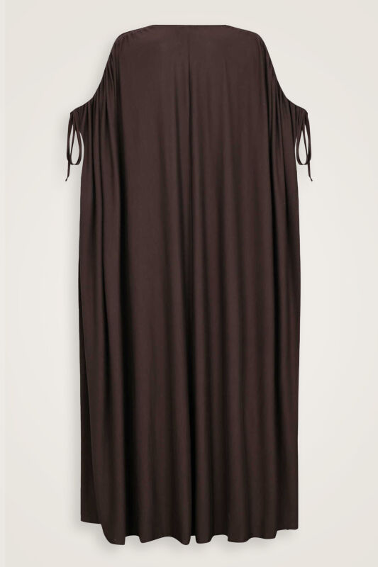 Dark Brown Combed Cotton Abaya - 2