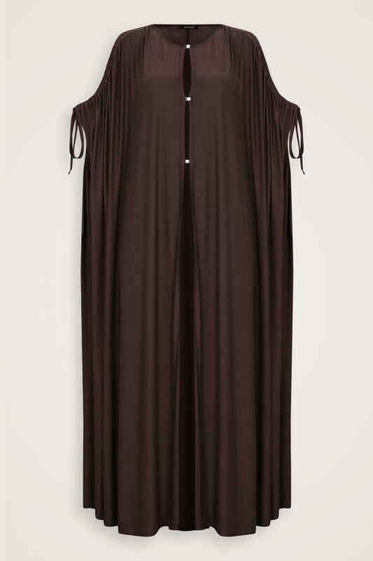 Dark Brown Combed Cotton Abaya - 1