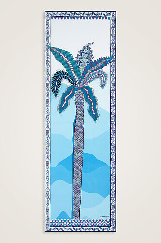 Date Palm Blue Crepe Silk Shirt Scarf - 2