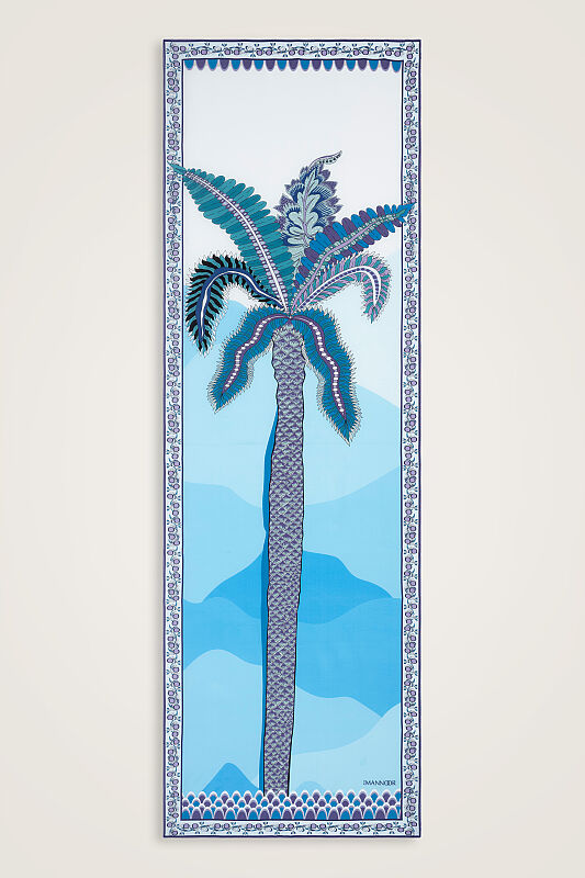 Date Palm Blue Crepe Silk Shirt Scarf - 2