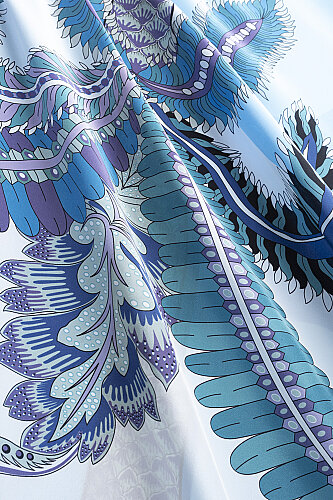 Date Palm Blue Crepe Silk Shirt Scarf - 4