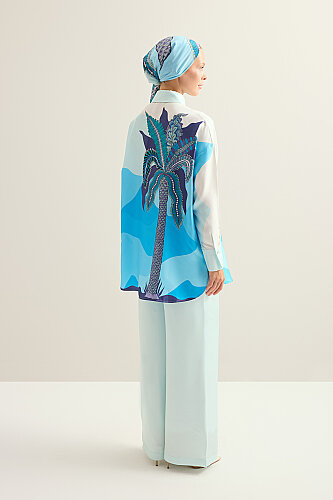 Date Palm Blue Twill Silk Trousers - 3