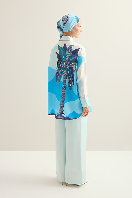 Date Palm Blue Twill Silk Trousers - 3