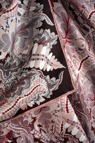 Date Palm Branch Powder Pink-Burgundy Double-Sided Twill Silk Scarf - 2