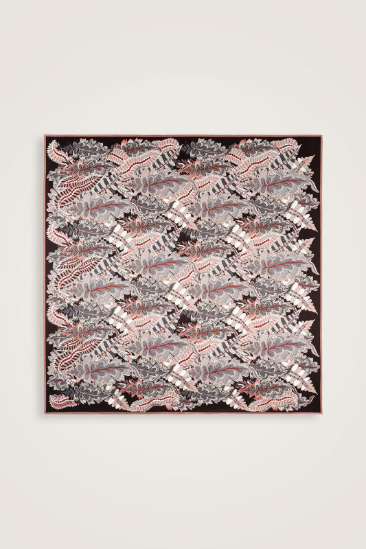 Date Palm Branch Powder Pink-Burgundy Double-Sided Twill Silk Scarf - 1