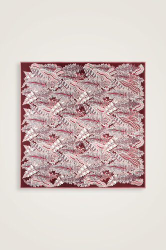 Date Palm Branch Powder Pink-Burgundy Double-Sided Twill Silk Scarf - 3