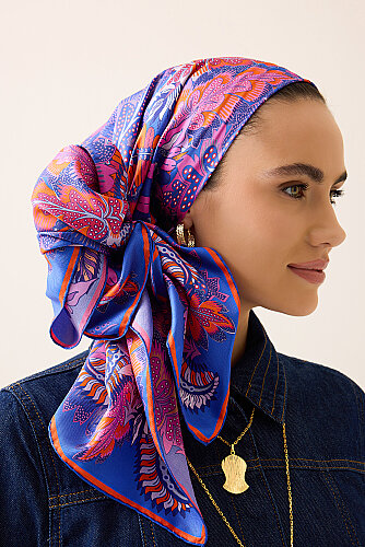 Date Palm Branch Purple-Lilac Double-Sided Twill Silk Scarf - 1