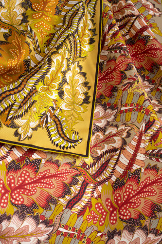 Date Palm Branch Red-Yellow Double-Sided Twill Silk Scarf - 2