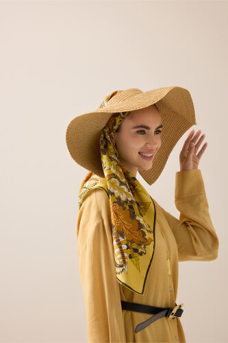 Date Palm Branch Red-Yellow Double-Sided Twill Silk Scarf - 3