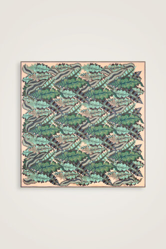 Date Palm Branch Turquoise-Yellow Double-Sided Twill Silk Scarf - 2