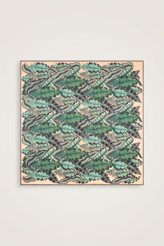 Date Palm Branch Turquoise-Yellow Double-Sided Twill Silk Scarf - 2