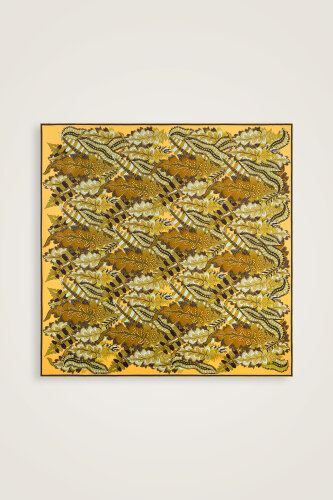 Date Palm Branch Turquoise-Yellow Double-Sided Twill Silk Scarf - 5