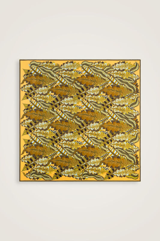 Date Palm Branch Turquoise-Yellow Double-Sided Twill Silk Scarf - 5