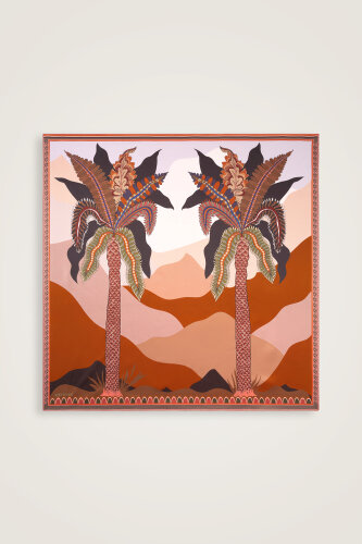 Date Palm Tree Beige-Orange Double-Sided Twill Silk Scarf 