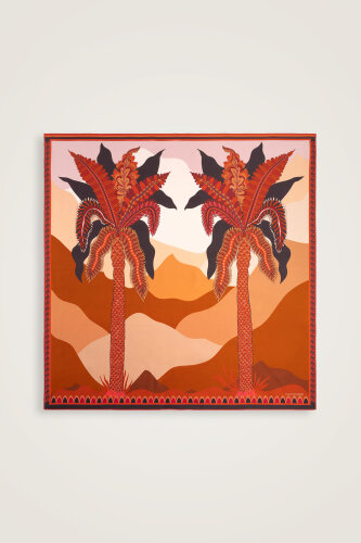 Date Palm Tree Beige-Orange Double-Sided Twill Silk Scarf - 3