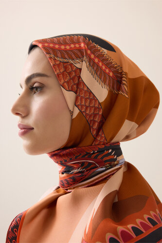 Date Palm Tree Beige-Orange Double-Sided Twill Silk Scarf - 3