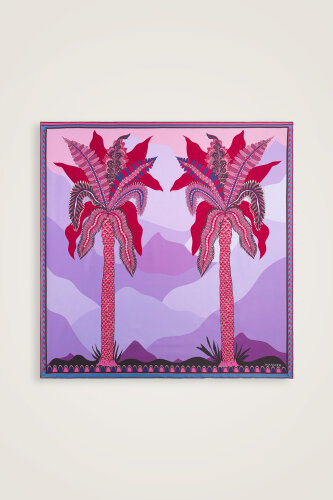 Date Palm Tree Blue-Fuchsia Double-Sided Twill Silk Scarf - 3