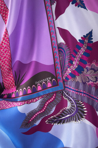 Date Palm Tree Blue-Fuchsia Double-Sided Twill Silk Scarf - 2