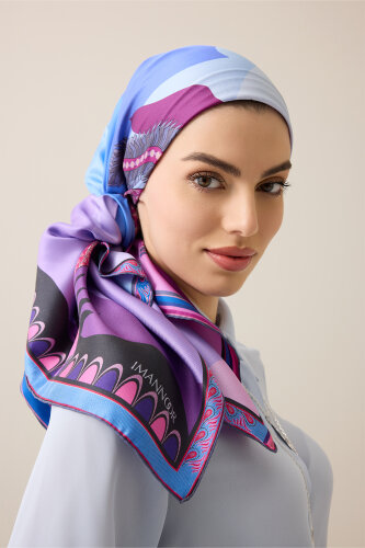 Date Palm Tree Blue-Fuchsia Double-Sided Twill Silk Scarf - 6