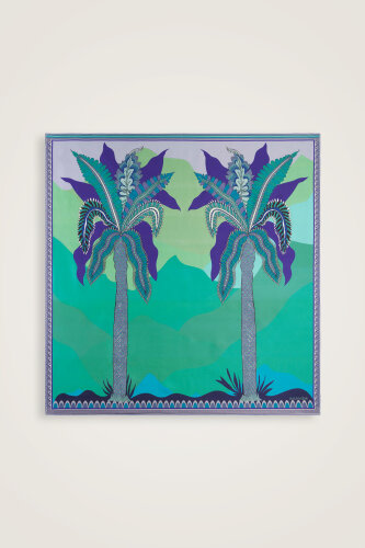 Date Palm Tree Green-Turquoise Double-Sided Twill Silk Scarf - 6
