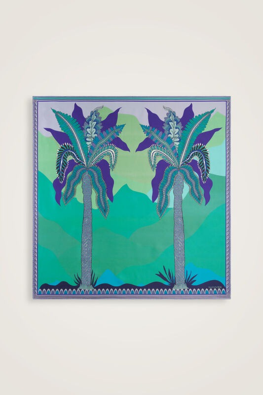 Date Palm Tree Green-Turquoise Double-Sided Twill Silk Scarf - 6