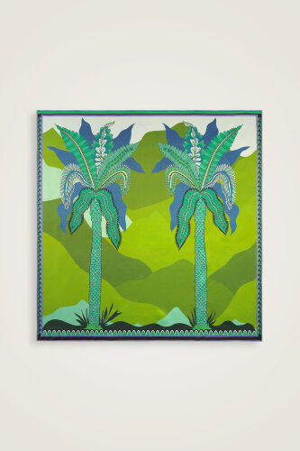 Date Palm Tree Green-Turquoise Double-Sided Twill Silk Scarf - 2