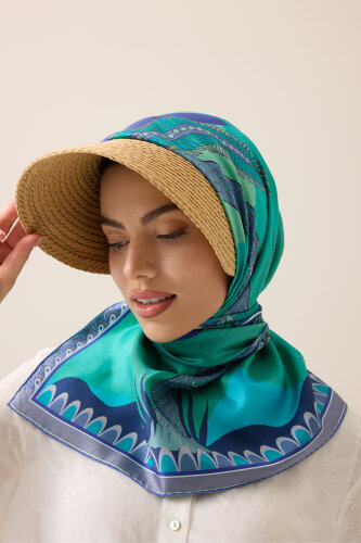 Date Palm Tree Green-Turquoise Double-Sided Twill Silk Scarf - 3