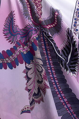 Date Palm Tree Lilac Crepe Silk Kimono Shawl - 2