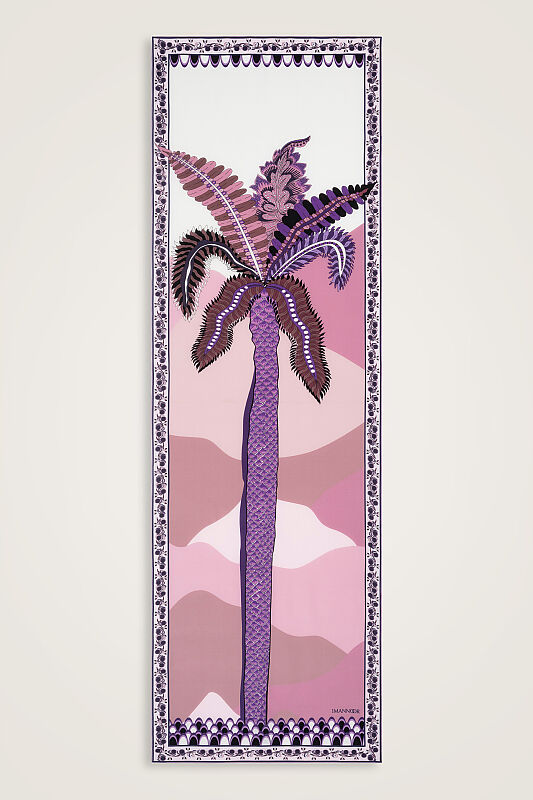 Date Palm Tree Pink Crepe Silk Shirt Scarf - 2