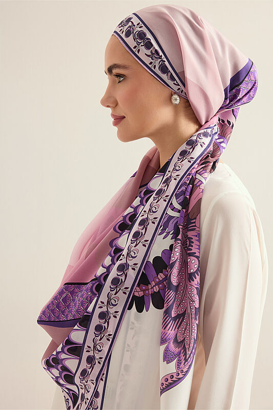 Date Palm Tree Pink Crepe Silk Shirt Scarf - 3