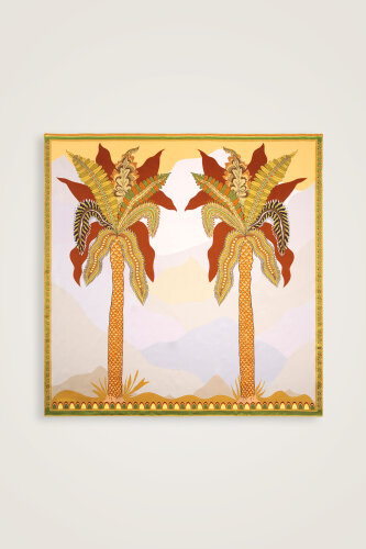 Date Palm Tree Purple-Yellow Double-Sided Twill Silk Scarf - 3