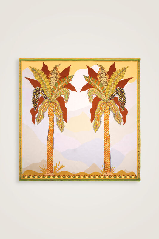 Date Palm Tree Purple-Yellow Double-Sided Twill Silk Scarf - 3