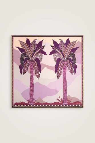 Date Palm Tree Purple-Yellow Double-Sided Twill Silk Scarf - 1