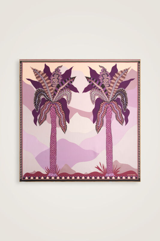 Date Palm Tree Purple-Yellow Double-Sided Twill Silk Scarf - 1