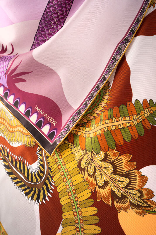 Date Palm Tree Purple-Yellow Double-Sided Twill Silk Scarf - 2
