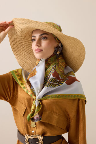 Date Palm Tree Purple-Yellow Double-Sided Twill Silk Scarf - 3