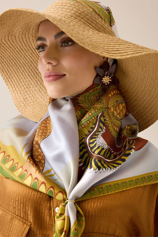 Date Palm Tree Purple-Yellow Double-Sided Twill Silk Scarf - 1