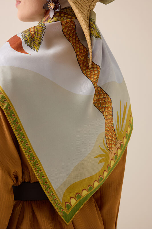 Date Palm Tree Purple-Yellow Double-Sided Twill Silk Scarf - 6