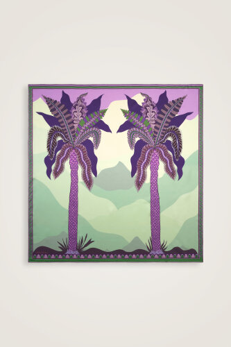 Date Palm Tree Turquoise-Yellow Double-Sided Twill Silk Scarf - 3