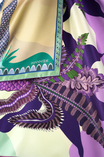 Date Palm Tree Turquoise-Yellow Double-Sided Twill Silk Scarf - 2