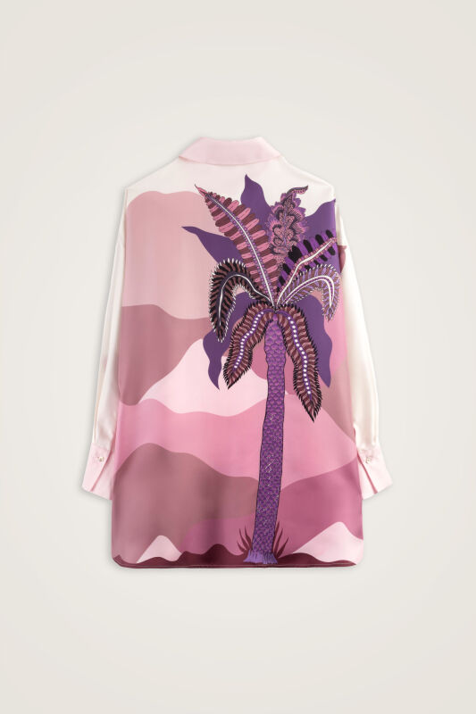 Date Palm Tree Twill Pink Silk Shirt - 2