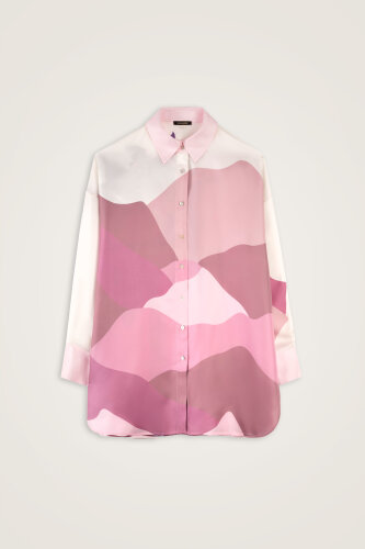 Date Palm Tree Twill Pink Silk Shirt - 1