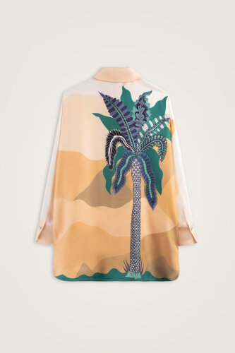 Date Palm Tree Twill Yellow Silk Shirt - 2