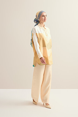 Date Palm Tree Twill Yellow Silk Shirt - 3