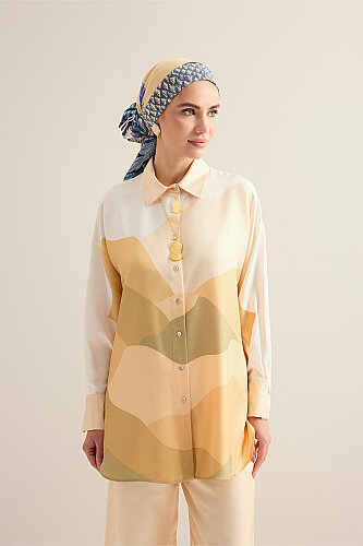 Date Palm Tree Twill Yellow Silk Shirt - 5