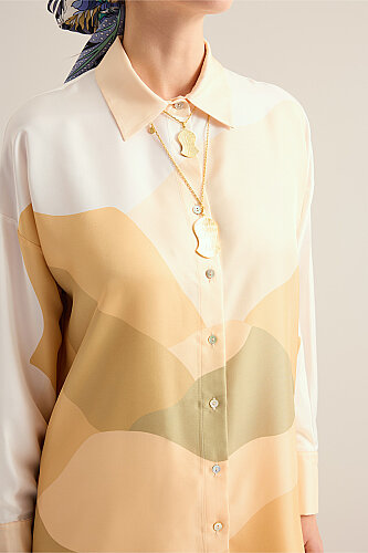 Date Palm Tree Twill Yellow Silk Shirt - 7