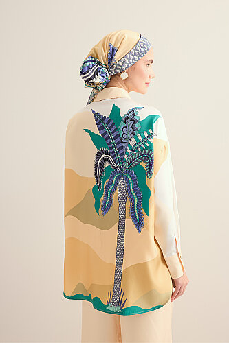 Date Palm Tree Twill Yellow Silk Shirt 